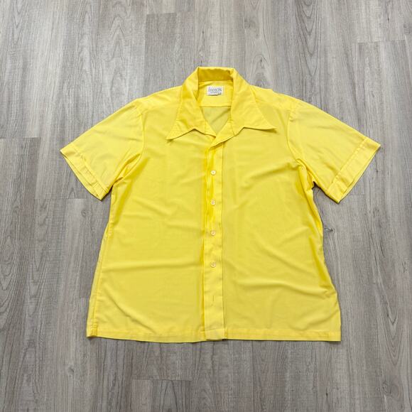 Vintage 60s Damon Quilseta Disco Shirt Men's XL Yellow Short Sleeve Rockabilly - Picture 1 of 9